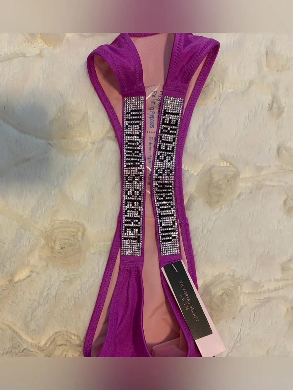 NWT 🚨 Victoria's Secret Swim Radiant Purple Satin Bikini Panty Logo Shine